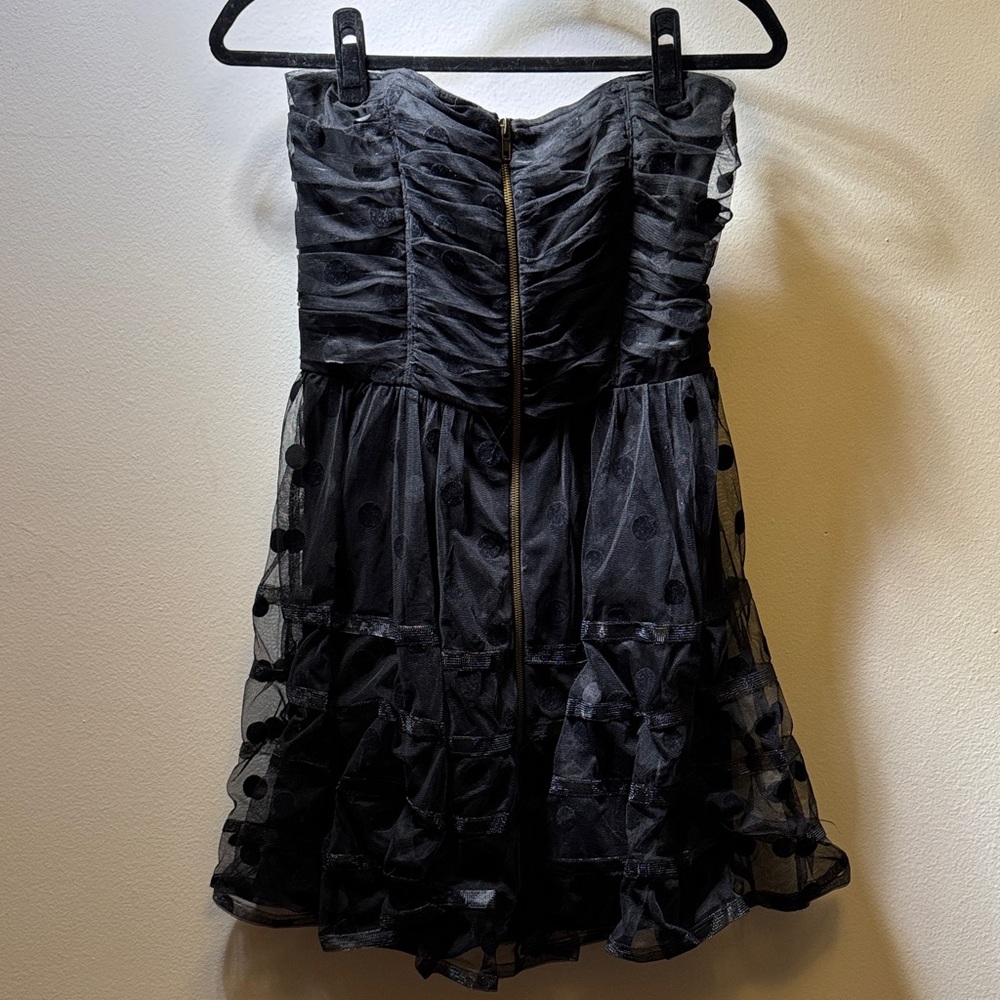 Betsey Johnson Black polka dot and velvet zip front dress